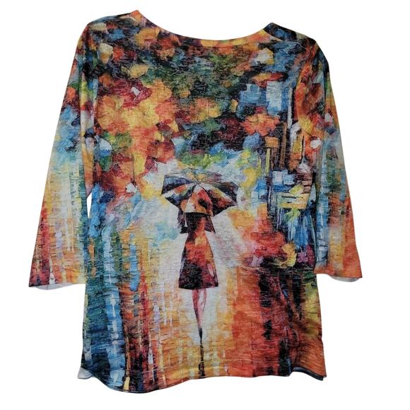 Vtg Y2k Womens Multicolor Artistic Women's 1/4 Sleeve Top Sequined Studs M - Picture 2 of 7